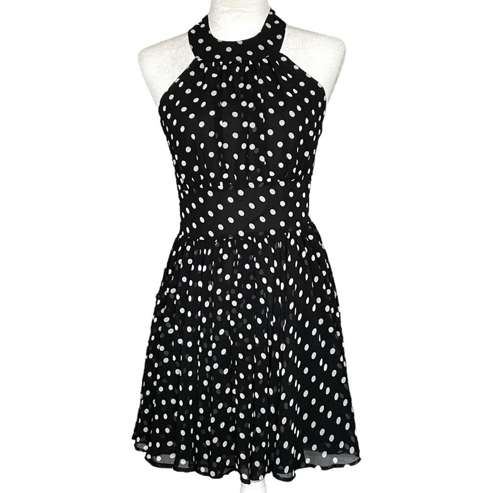 Moda International Vintage 50s inspired black polka dot halter top mini dress